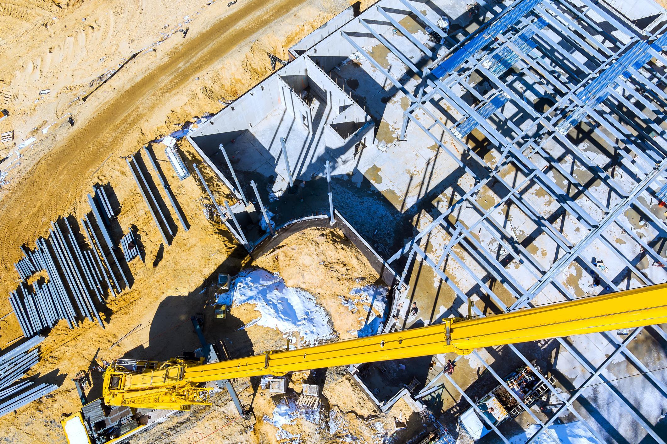 Steel building erection process by Dykman Construction