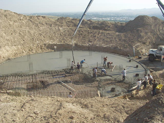 Circular concrete foundation pour for commercial construction project